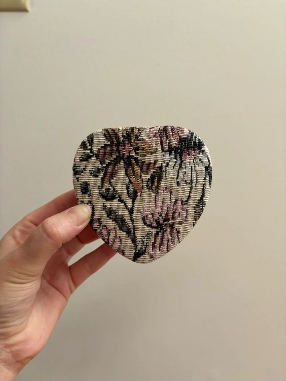 Vintage 1990's Floral Tapestry Heart Shaped Mini Jewelry Box